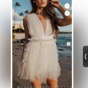 Untamed Petals Tulle white Pearl Mini Dress